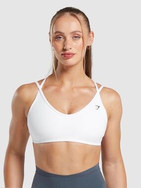 Gymshark White Double-Strap V-Neck Sports Bra Fits M/L no size tag :(